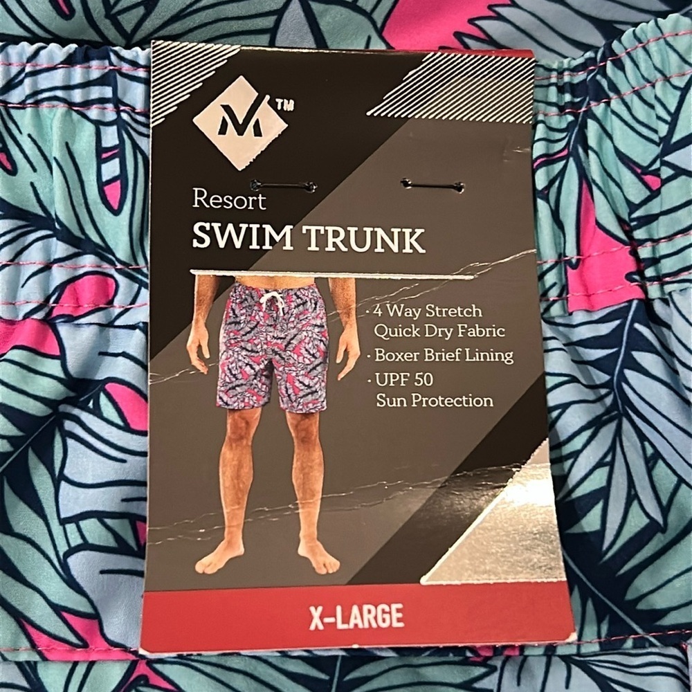 Member’s Mark Resort Swim Trunk Shorts Pink Blue Leaf Print Size XL NWT - Picture 5 of 8